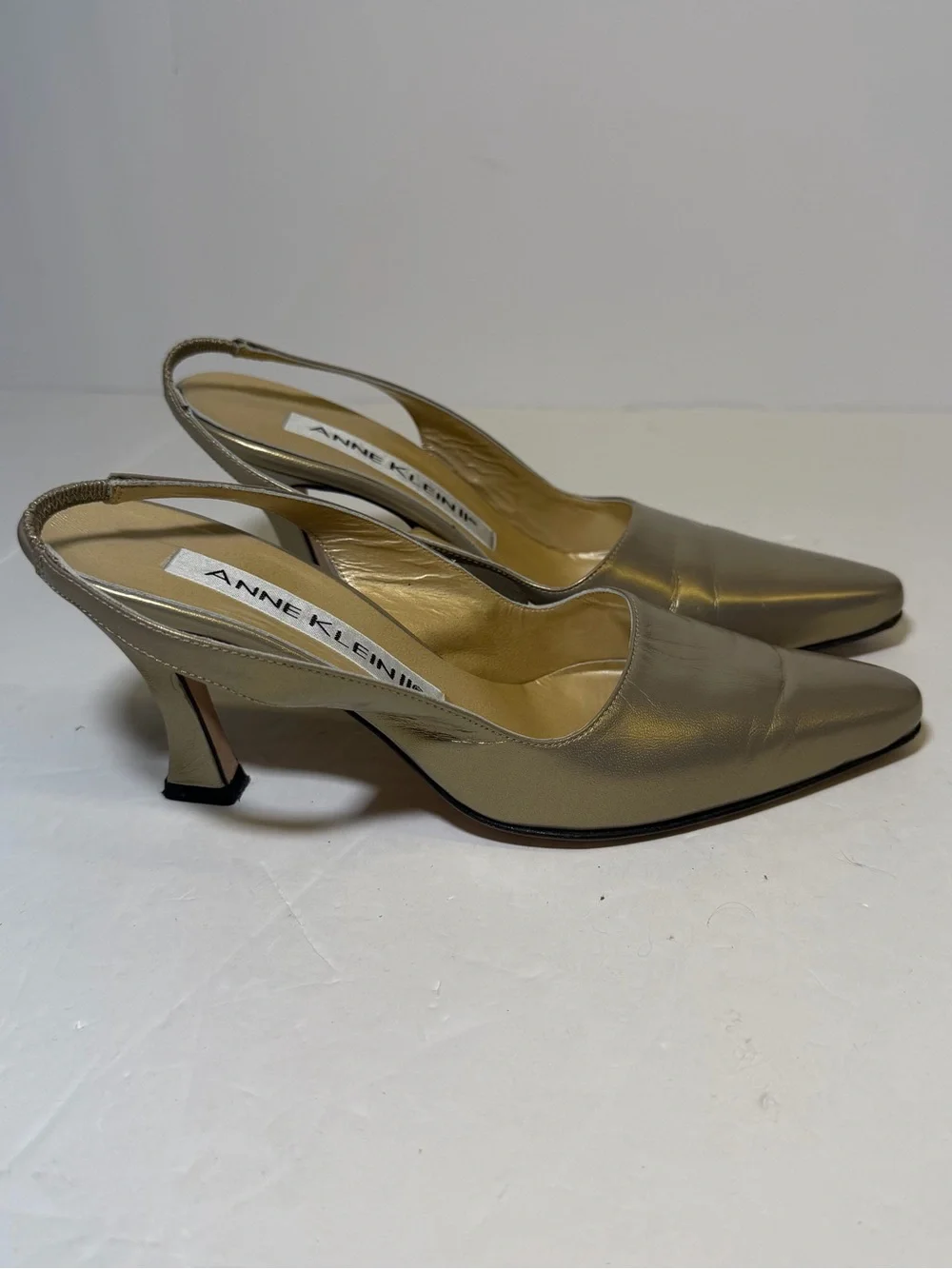 Anne Klein Metallic Gold-Taupe Pointed Slingback Heels size‎ 6